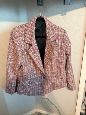 bagatelle Pink Tweed Notched Collar Blazer Jacket